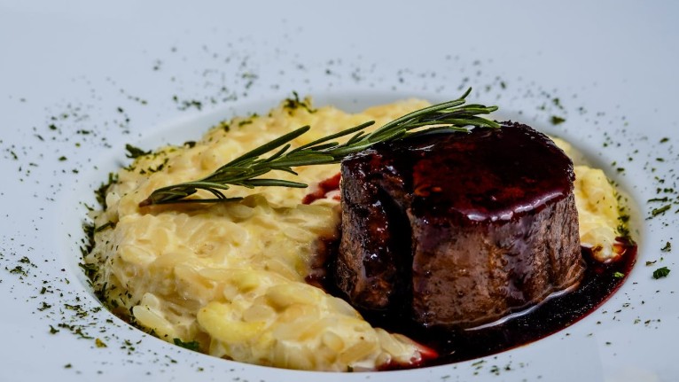 Perfectly cooked filet mignon paired with creamy risotto