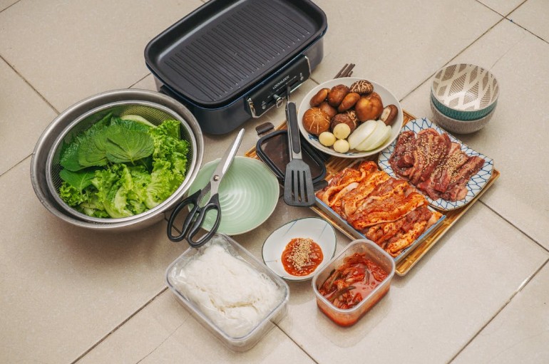 A mouthwatering spread of fresh pork samgyupsal cuts, ready for grilling