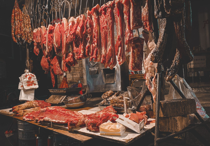 Assorted cuts of pork and beef ready for purchase